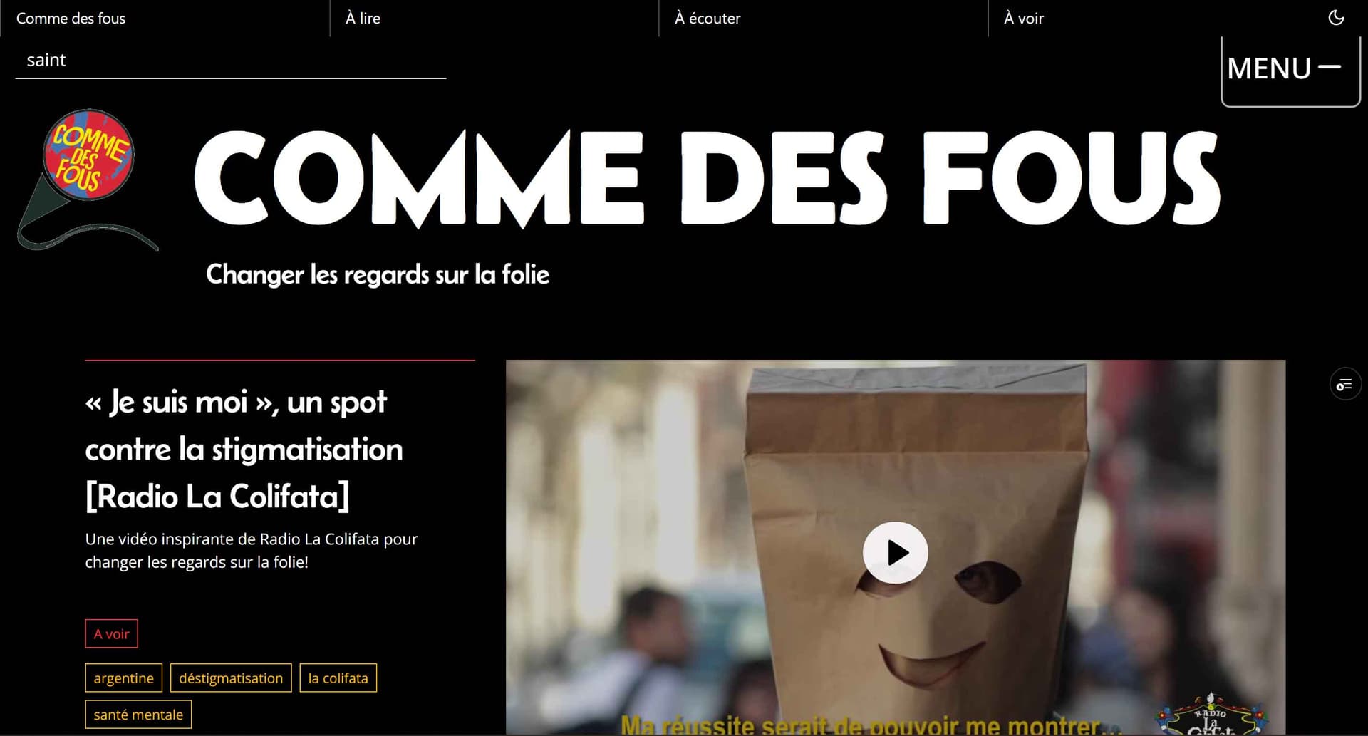 The website of the Comme des Fous media outlet