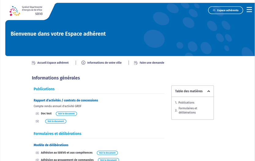 Page de gestion des subventions du SDEVO